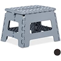 Relaxdays Taburete (tamaño M- Plegable- portátil- hasta 120 kg- plástico- 22 cm)- Color Gris Claro- 1 Unidad